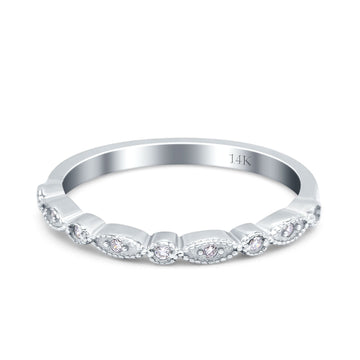 14K White Gold Half Eternity Round Ring Wedding Engagement Band Simulated CZ Size 7